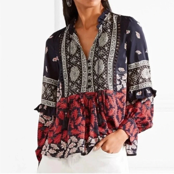 Sea New York Eloise Long Sleeve Silk Blouse Multicolor Size 2 Floral Peasant - Picture 1 of 11
